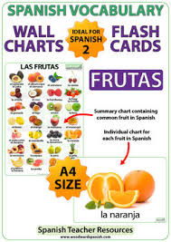 spanish fruit charts flash cards