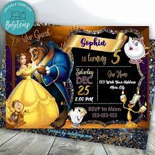 Princess belle pink floral birthday invitation. Editable Beauty And Beast Birthday Invitation Instant Download Bobotemp