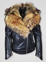 Women S Motorcycle Biker Jacket With Detachable Raccoon Fur Collar And Piped Sleeves In Black Fur Collar Leather Jacket Leather Jackets Women Italian Leather Jackets