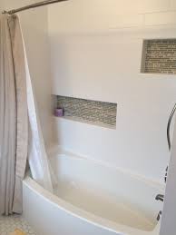 Recessed Offset Shower Niches For Lots Of Storage Linen Bath Curtain From Pottery Barn Large Matte White S Shower Niche Bathroom Shower Walls Bathtub Remodel