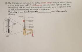El tubo de thiele es un tubo de vidrio diseñado para contener el aceite de calefacción y un termómetro al que está unido un tubo capilar que contiene la muestra. Solved 12 The Following Set Up Is Made For Heating A Sol Chegg Com