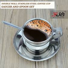 120ml High Quality Stainless Steel Coffee Cup Saucer And Spoon Set Stainless Steel Double Wall Coffee Mug Stainless Steel Coffee Spoon Set Coffee Cups