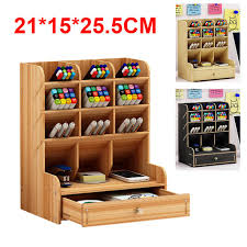 Office desktop caddy organizer, great for keeping your desktop neat and tidy. Wooden Office Desk Organizer Desktop Pen Pencil Holder Container Storage Box Portable With Drawer Office School Storage Box Buy At A Low Prices On Joom E Commerce Platform