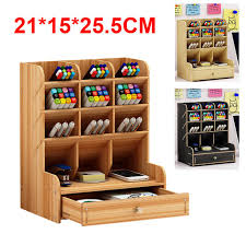 Wooden shelf desktop storage rack office table desk pencil pen brush organizer. Buy Wooden Office Desk Organizer Desktop Pen Pencil Holder Container Storage Box Portable With Drawer Office School Storage Box At Affordable Prices Free Shipping Real Reviews With Photos Joom