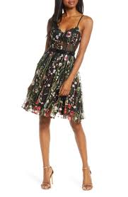Mac duggal women's long dress with mock neck and split front carwash skirt. Mac Duggal Embroidered Fit Flare Cocktail Dress Nordstrom