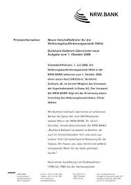 Mit der erstmaligen schaffung von wohnraum ist die nutzungsänderung beispielsweise von einem büro oder bürogebäude zu einem eigenheim gemeint. Presseinformation Neuer Geschaftsfuhrer Fur Die Nrw Bank