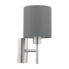 Bedside wall lamp, wood sconces, living room wall decor woodlightsrilanka. Eglo Pasteri Bedside Wall Sconce With Grey Drum Shade 94926 Ideas4lighting
