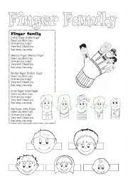 English Worksheets Finger Family Song Lyrics Puppets Finger Family Family Songs Preschool Family Theme
