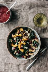 Roasted Delicata Squash Kale Farro Salad With Cranberry Dressing Delicata Squash Farro Salad Squash Salad