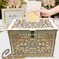 Nowadays, a lot of wedding gifts are bought. Buy Online New Diy Wedding Gift Card Box Wooden Money Box With Lock Beautiful Wedding Decoration Supplies For Birthday Party Storage Money Alitools