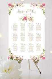 Wedding Seating Chart Large Poster Romantic Blooms Bella Antique Gold Script Personalized Plan De Table Mariage Panneaux De Mariage Details De Mariage