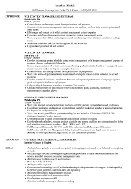 Web Content Manager Resume Samples Velvet Jobs