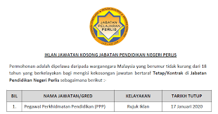 Jawatan Kosong Di Jabatan Pendidikan Negeri Perlis Pegawai Perkhidmatan Pendidikan Ppp
