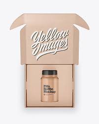 Download Opened Kraft Box With Pills Bottle Mockup In Box Mockups On Yellow Images Object Mockups