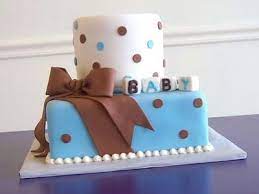 White Blue And Brown Baby Shower Cake Cmny Cakes Baby First Birthday Cake Baby Shower Cakes Bear Baby Shower Cake