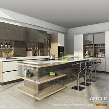 Black and grey make the kitchen appears simple and stylish, while the red ship shape island and small open cabinet lighten up the space by contrast. Oppein Kitchen In Africa Grey Laminate And White Lacquer Kitchen Cabinet Op17 L12