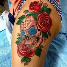 Pheasant & guinea fowl feathers and an additional canine tooth. 72 Beautiful Sugar Skull Tattoos With Images