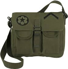 This Is A Vintage Army Surplus Ammo Bag In Olive Drab Canvas Embellished Two Embroidered Military Insignia Patch Trendy Shoulder Bag Military Bag Shoulder Bag