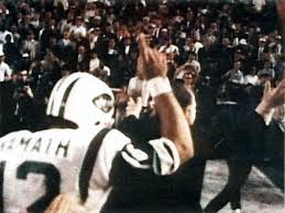 The New York Jets Broadway Joe Namath Runs Off The Field Pointing Finger To Sky After Making His Guarantee Come T Joe Namath Baltimore Colts New York Jets