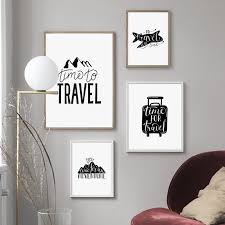 Black And White Wall Painting Art Images Black White Time To Travel Quotes Minimalist Nordic Posters And Prints Wall Art Canvas Painting Wall Pictures Kids Room Decor Travel Wall Decor Travel Wall Art White Wall Decor
