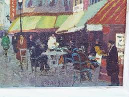 Vintage Mid Century Marcel Brisson Montmarte Textured Lithograph Paris  Street