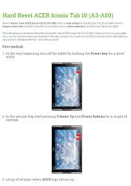 How do i unlock toshiba satilite click10 tablet if i forgot password. Hard Reset Acer Iconia Tab 10 A3 A50 Manualzz