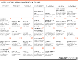 April Social Media Content Calendar Chloe Social Social Media Content Calendar Social Media Calendar Content Calendars