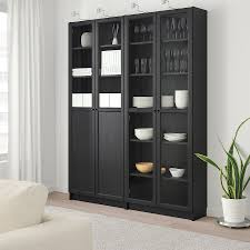 Billy Oxberg Bookcase With Panel Glass Doors Black Brown Glass 63x11 3 4x79 1 2 Ikea In 2020 Deur Glas Billy Boekenkast Luxe Kast