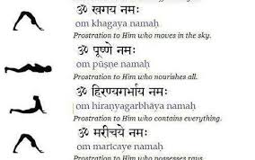 The Sun Salutation With The Mantra And The Meaning Yoga Mantras Yoga Sun Salutation Surya Namaskar