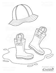 I like rain coloring page #3404 end more at printable coloring pages. Rainboots Rain Hat Free Printable Coloring Page