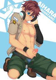 1boy camp buddy headphones kneeling male only masturbation  mikkoukun pants open seto shintaro 'seto' aihara shirt open 