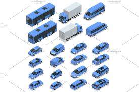 Flat Isometric High Quality City Transport Car Icon Set Car Van Cargo Truck Off Road Bike Mini Sport Car Transport Set Set Of Urban Public And Freight Car Icons Freight Transport