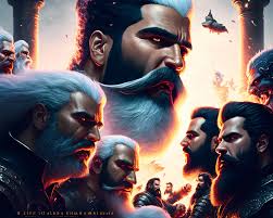 superman holding a sword and shield fighting in front of a crowd of orcs,  cinema high octane action by Ryan Barger, fantasy art, imogen poots as a  holy warrior, thunderous battle, card