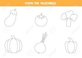 Color Cartoon Vector Vegetables Coloring Page Of Eggplant Tomato Royalty Free Cliparts Vectors And Stock Illustration Image 147429739