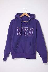 Vintage Nyu Heavyweight Applique Hoodie Sweatshirt Made In Usa Urban Outfitters