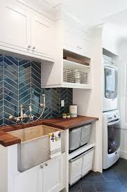 Zebrawood end grain butcher block. Laundry Room With Stacked Vintage Pull Out Laundry Bins Transitional Laundry Room