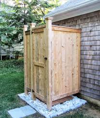 Some outdoor shower kits come with a solar heating capacity, offering the best of both worlds! Outdoor Shower Enclosure Cedar Showers Capecodshowerkits Com