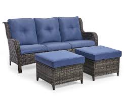 Wilson Fisher Oakmont Navy Blue Cushioned Sofa Ottoman All Weather Wicker Set Big Lots In 2020 Outdoor Furniture Sofa Patio Seating Sets Ottoman Sofa