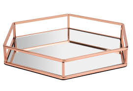 Not too big great size. Hexagon Glossy Rose Gold Metal And Mirror Decorative Glass Tray Perfect Storage Organizer Ottoman Coffee Table Serving Vanity Tray For All Occasions Rose Gold 13 813 82 2 Inch Buy Online In Aruba At Aruba Desertcart Com