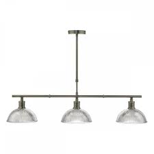Kichler brinley 3 light 9 wide mini pendant with canning jar style shades model: Antique Brass 3 Light Pendant Bar With Ribbed Glass Lighting Company