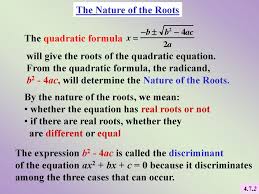 The Discriminant 4 7a Chapter 4 Quadratic And Polynomial Equations Ppt Download