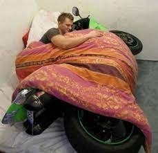 Guy Spooning With Motorcycle Funny Motorcycle Motorcycle Humor Motorcycle