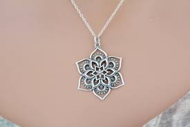 Sterling Silver Openwork Lotus Mandala Pendant Necklace Etsy Small Jewelry Box Lotus Mandala Necklace Etsy