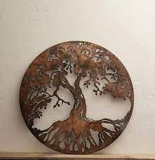 Tree Of Life Metal Sign 2 Ft Metal Wall Art Tree With Etsy In 2021 Round Wall Art Metal Tree Wall Art Tree Wall Art