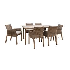 Maybe you would like to learn more about one of these? Patio Plus Brentwood 7 Piece Wicker Patio Dining Set Set With Sunbrella Cast Silver Cush The Home Depot Canada