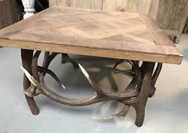 All our lamps, tables, furniture and chandeliers are made from real moose, deer or elk shed antlers. Tg 107 Coffee Table With Base Of Red Deer Antlers De Jong Interieur Recent Added Items European Antiques Decorative