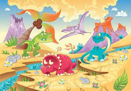 Prehistoric Panorama With Dinosaurs Dinosaurier Illustration Kinder Wandmalereien Wandbild Wand