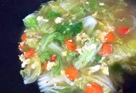 Sawi putih ukurang kecil, potong selebar 1 cm • telur, kocok lepas • bawang putih, iris tipis • bawang merah, iris tipis • seledri, potong setebal 1 cm • garam • merica • penyedap rasa. Sayur Bening Sawi Putih