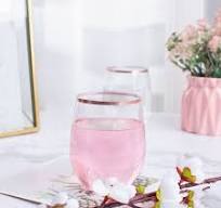 Plastic Stemless Wine Glasses 32-Pack Clear (12oz) - Shatterproof &  Gold-Rimmed For Fancy Vibes Plastic Wine Glasses