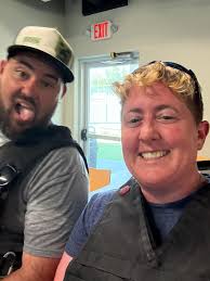 Not sure who decided to do outdoor laser tag at 1:30pm in the Florida  summer, but we had a BLAST. My face was SO red 🥵 The two teams ended up  splitting